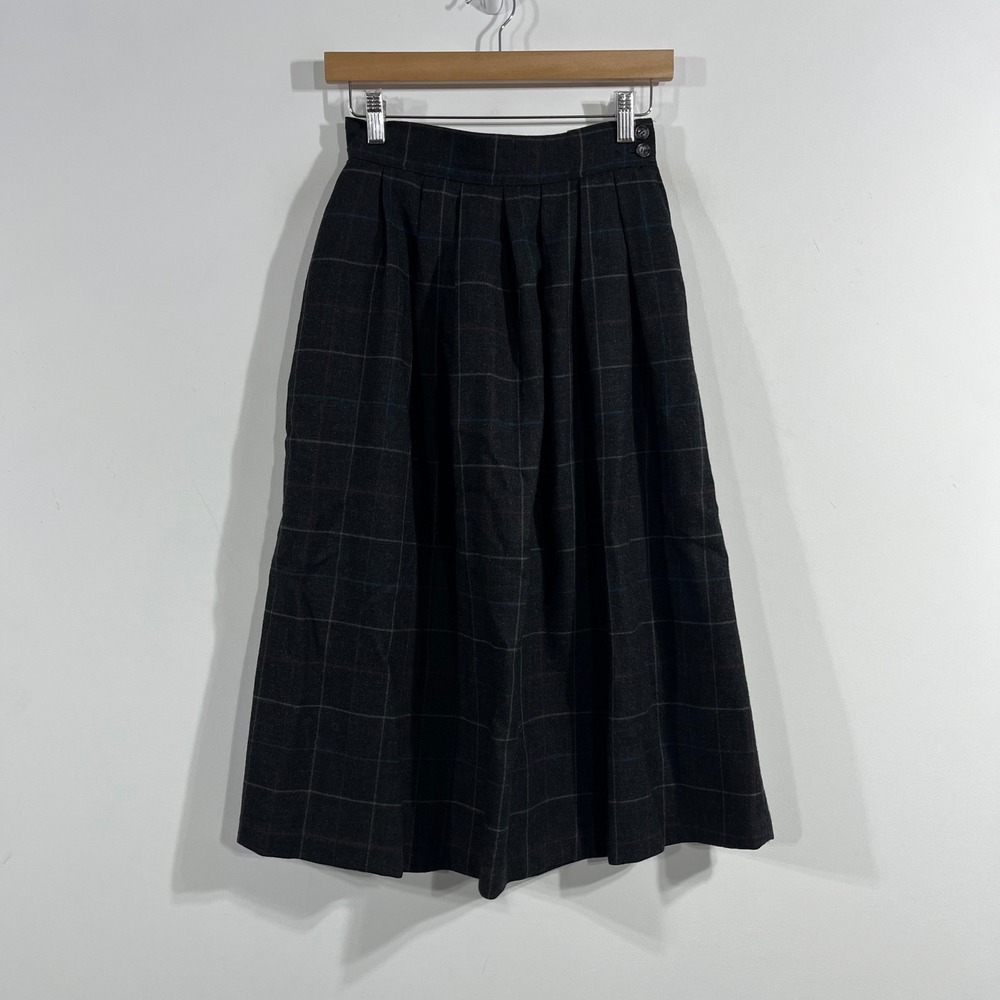 Vintage Old Money Preppy Pure Wool Tartan Plaid Pleated Midi Skirt 6 Academia